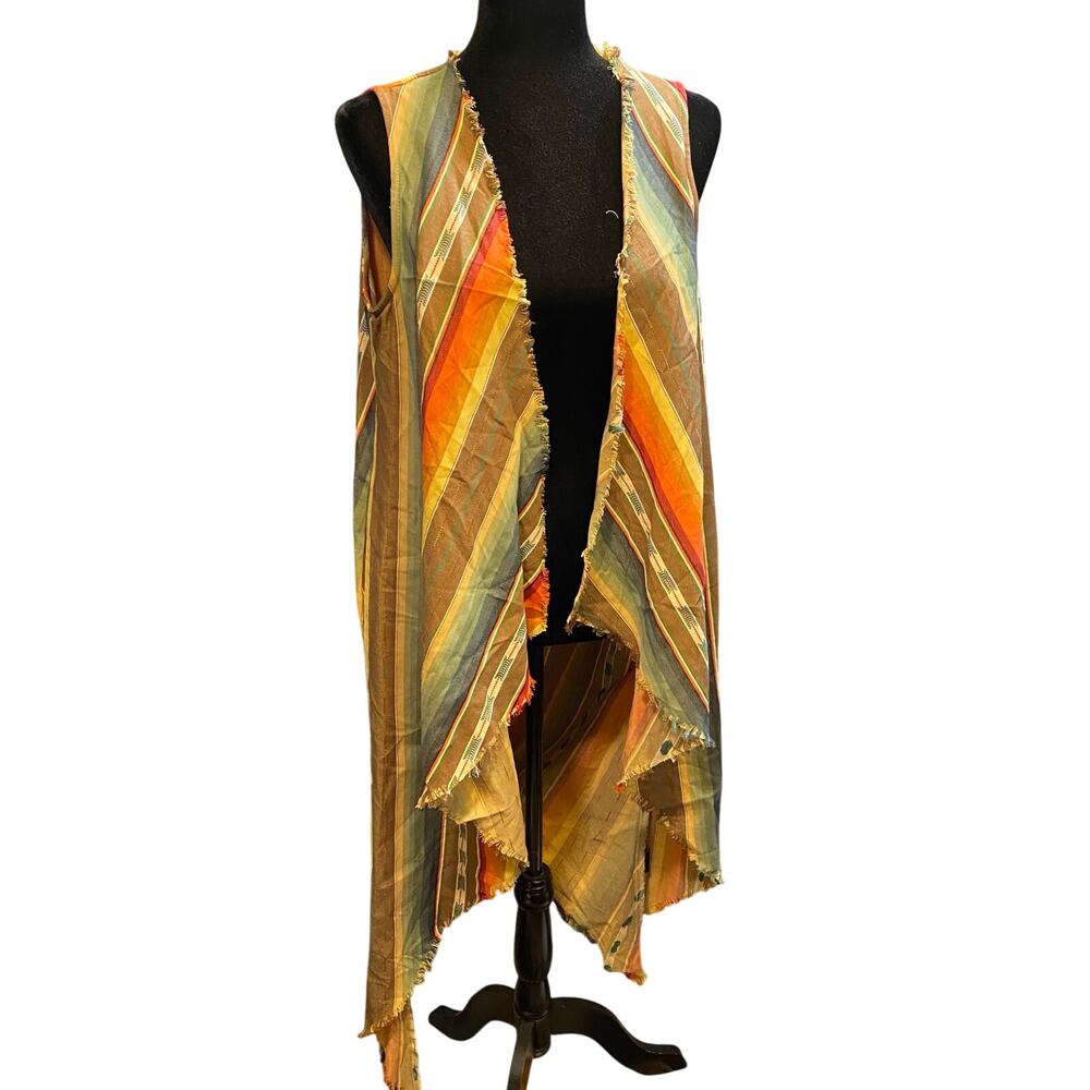Brand New L&B Lucky & Blessed Women Small Orange Brown Aztec Western Wrap Duster